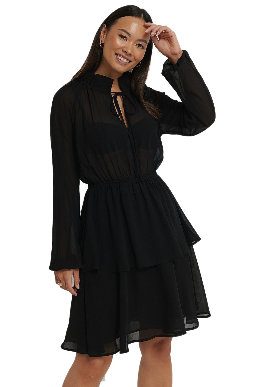 Black Chiffon High Frill Neck Dress