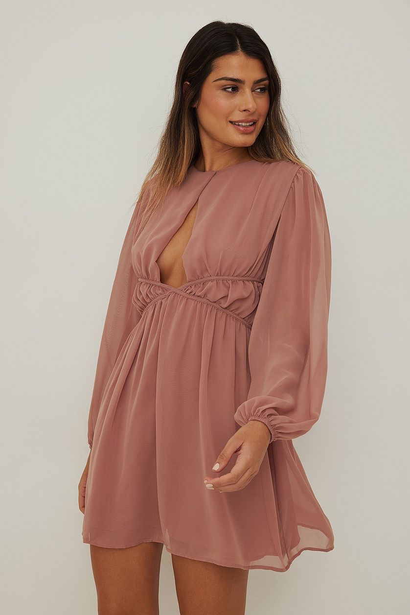 Pink Polyester Cut Out Sheer Dress