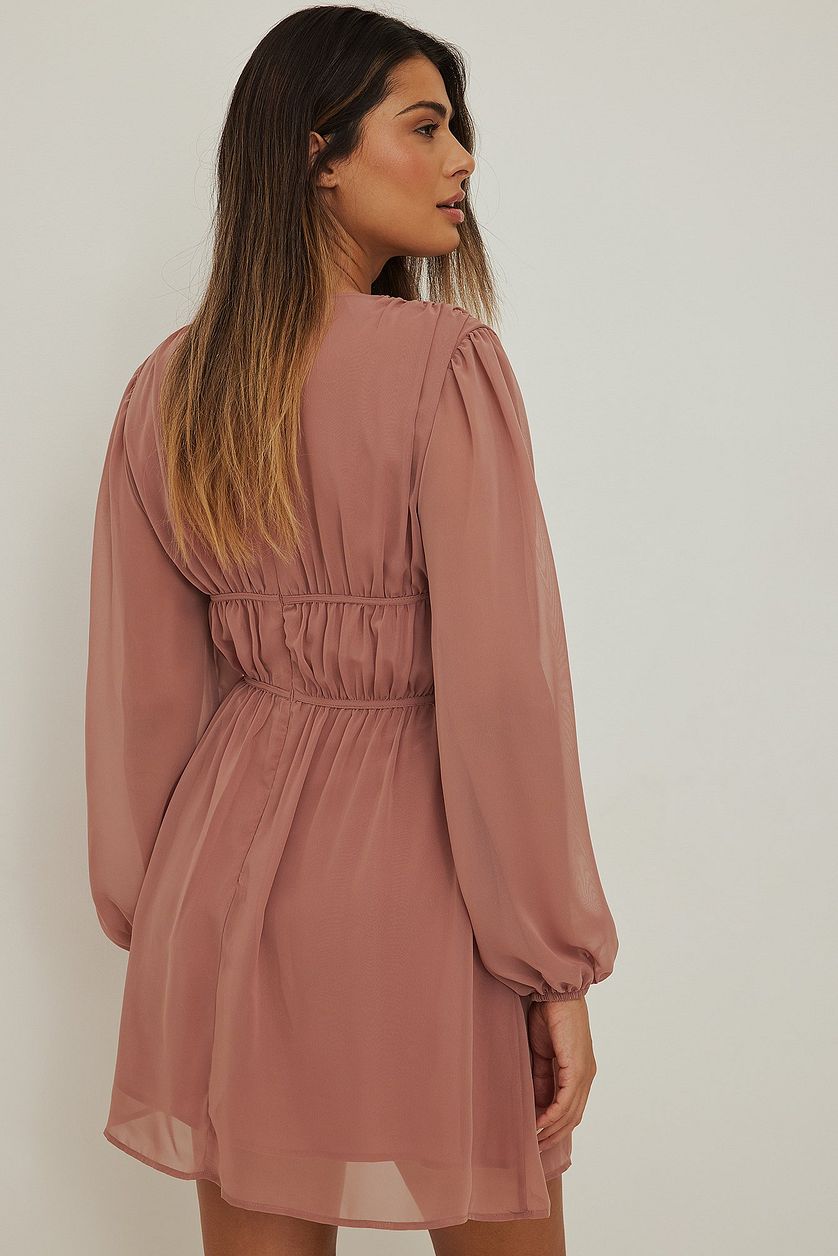 Pink Polyester Cut Out Sheer Dress