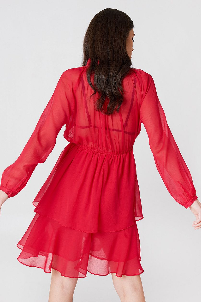 Red Chiffon High Frill Neck Dress