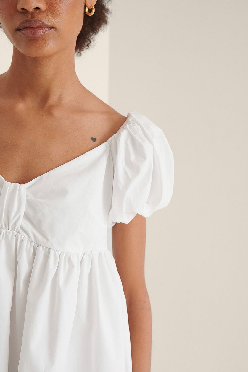 White Off Shoulder Mini Cotton Dress