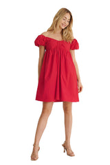 Red Off Shoulder Mini Cotton Dress