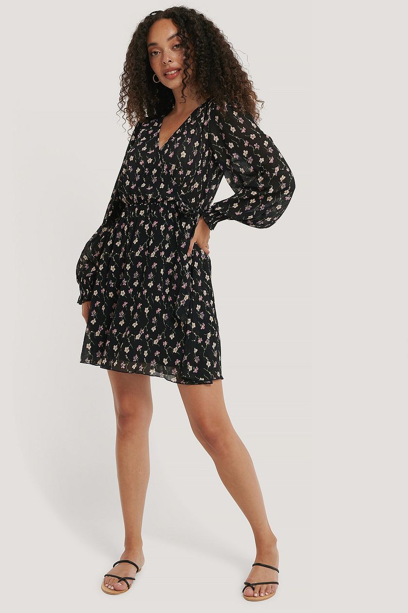 Black Structured Flower Printed Dress