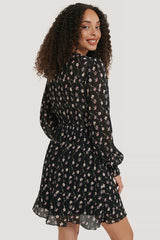 Black Structured Flower Printed Dress