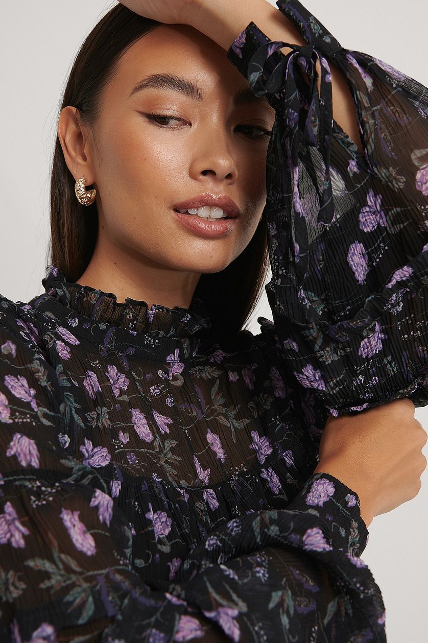 Black Purple Georgette V-Neck A-Line Flowy Dress