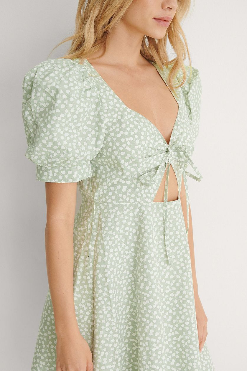 Green Tie Front Cotton Dress