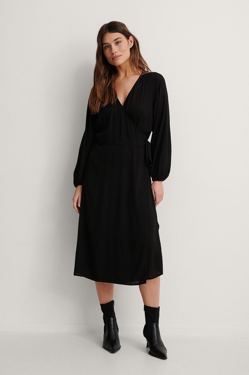 Black Tie Overlap Midi Dress