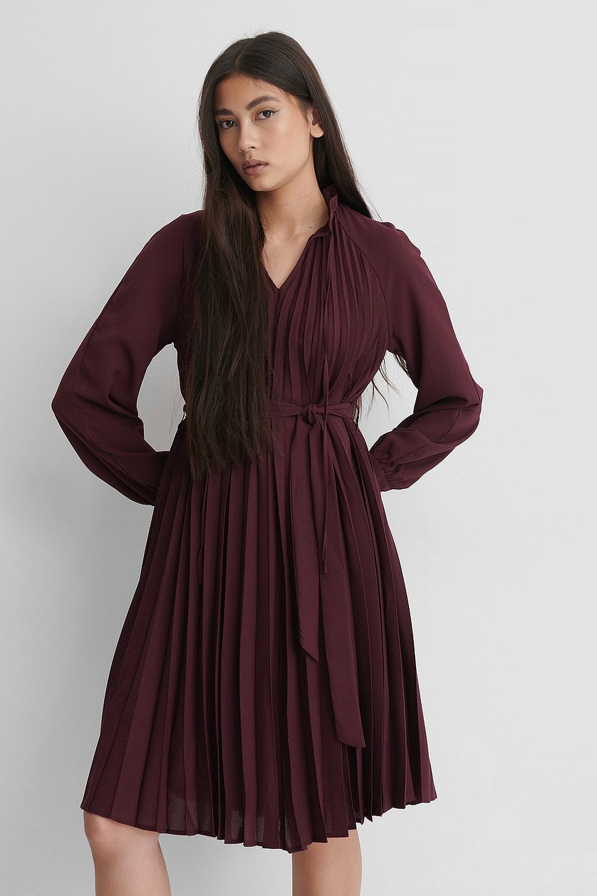 Tied Waist Pleated Skirt Dress