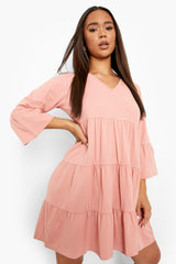 Female Desert Rose Flared Sleeve Tiered Smock Dress