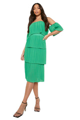 Female Green Tall Pleated Off Shoulder Occasion Dress