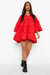 Robe longue rouge à col en V pour femme 