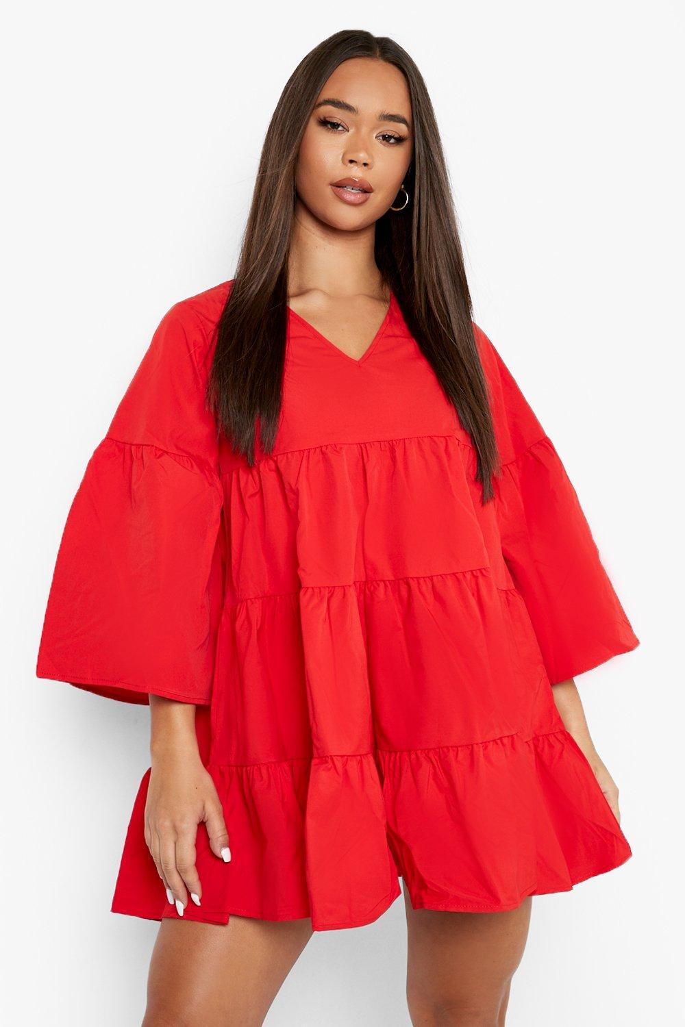 Robe longue rouge à col en V pour femme 