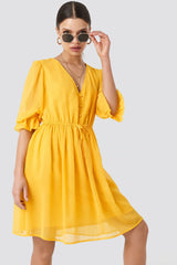 Plunge V-Neck Chiffon Dress Yellow