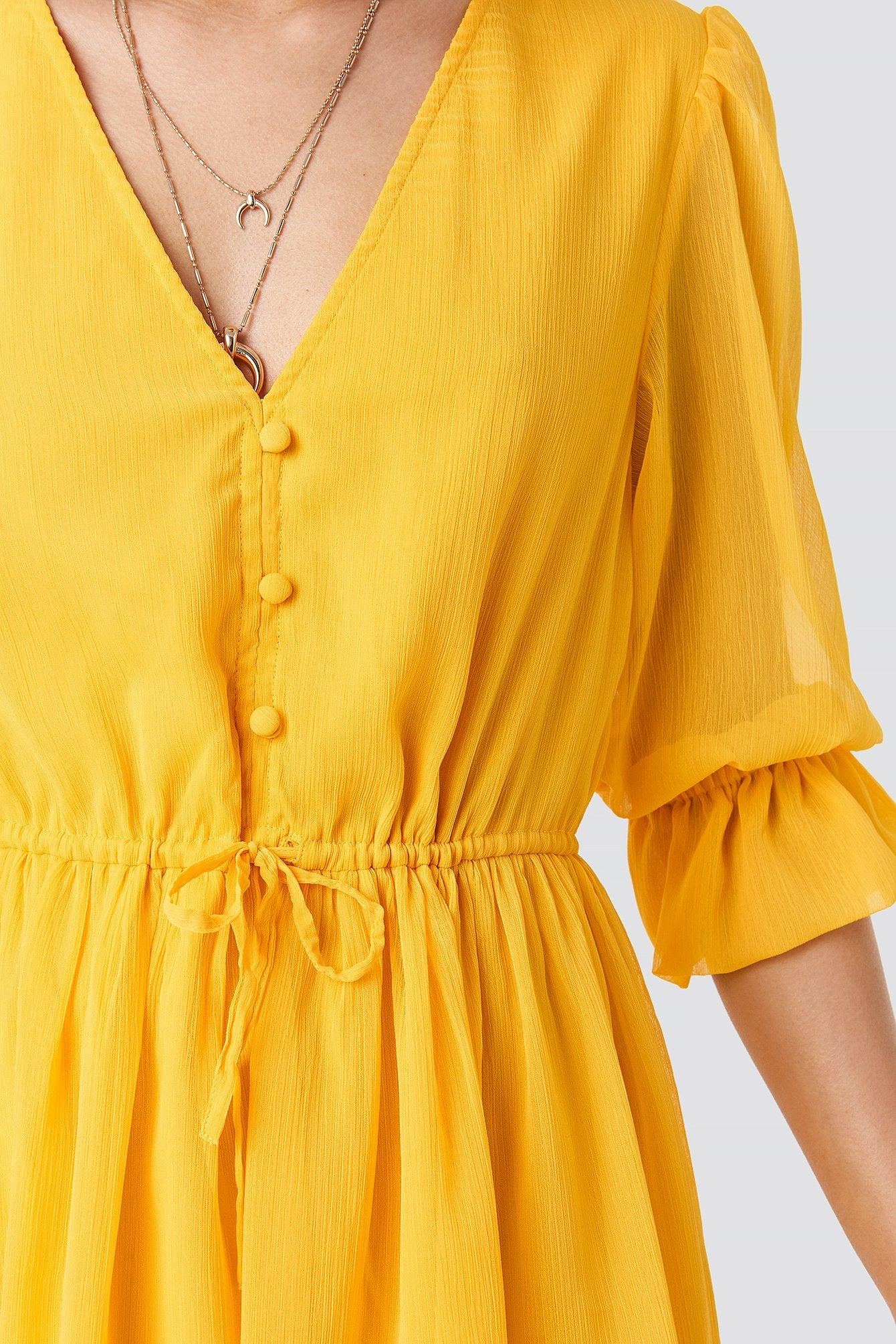 Plunge V-Neck Chiffon Dress Yellow