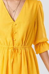 Plunge V-Neck Chiffon Dress Yellow