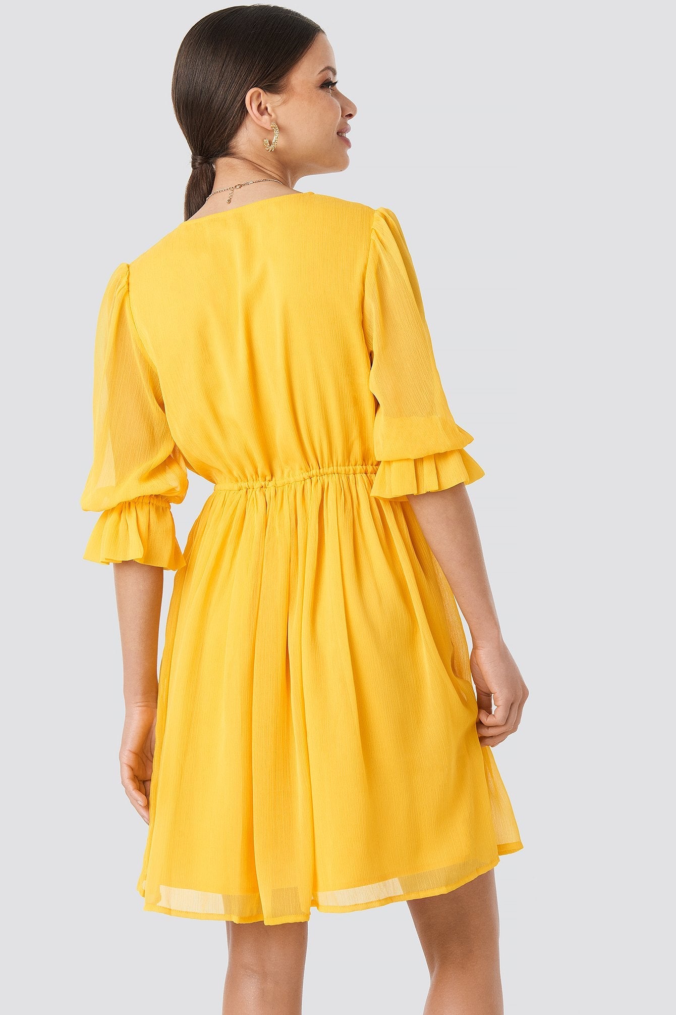 Plunge V-Neck Chiffon Dress Yellow