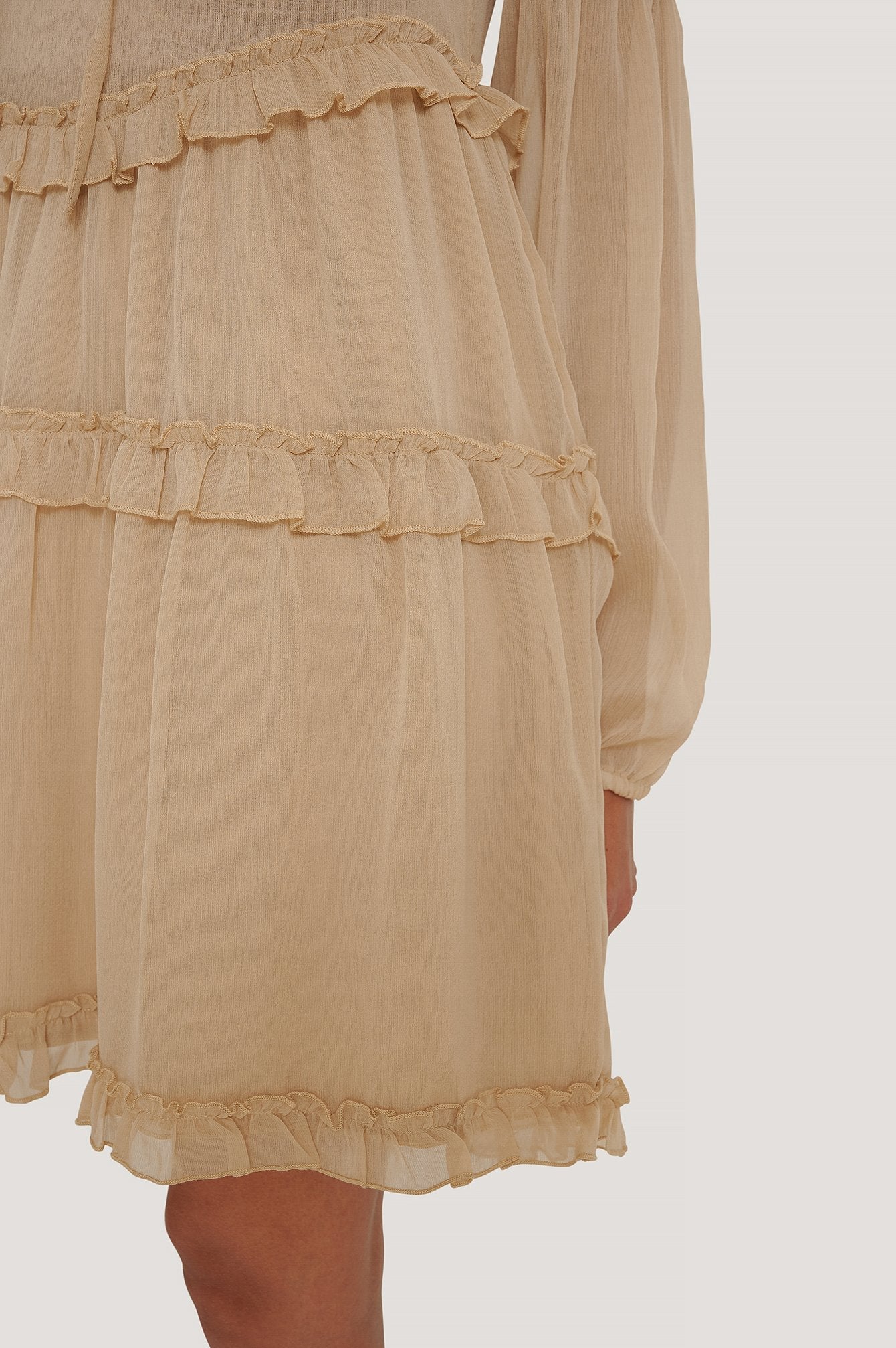 Brown Multi Frills Chiffon Dress