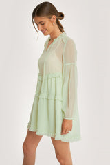 Green Multi Frills Chiffon Dress