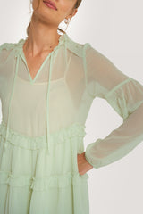 Green Multi Frills Chiffon Dress