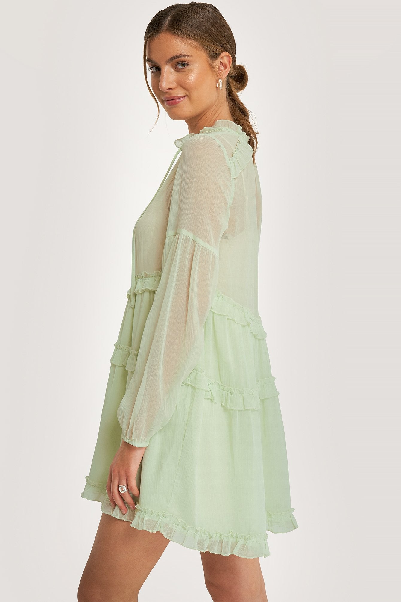 Green Multi Frills Chiffon Dress