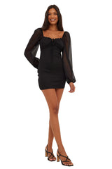 Black Balloon Sleeve Mesh Mini Dress