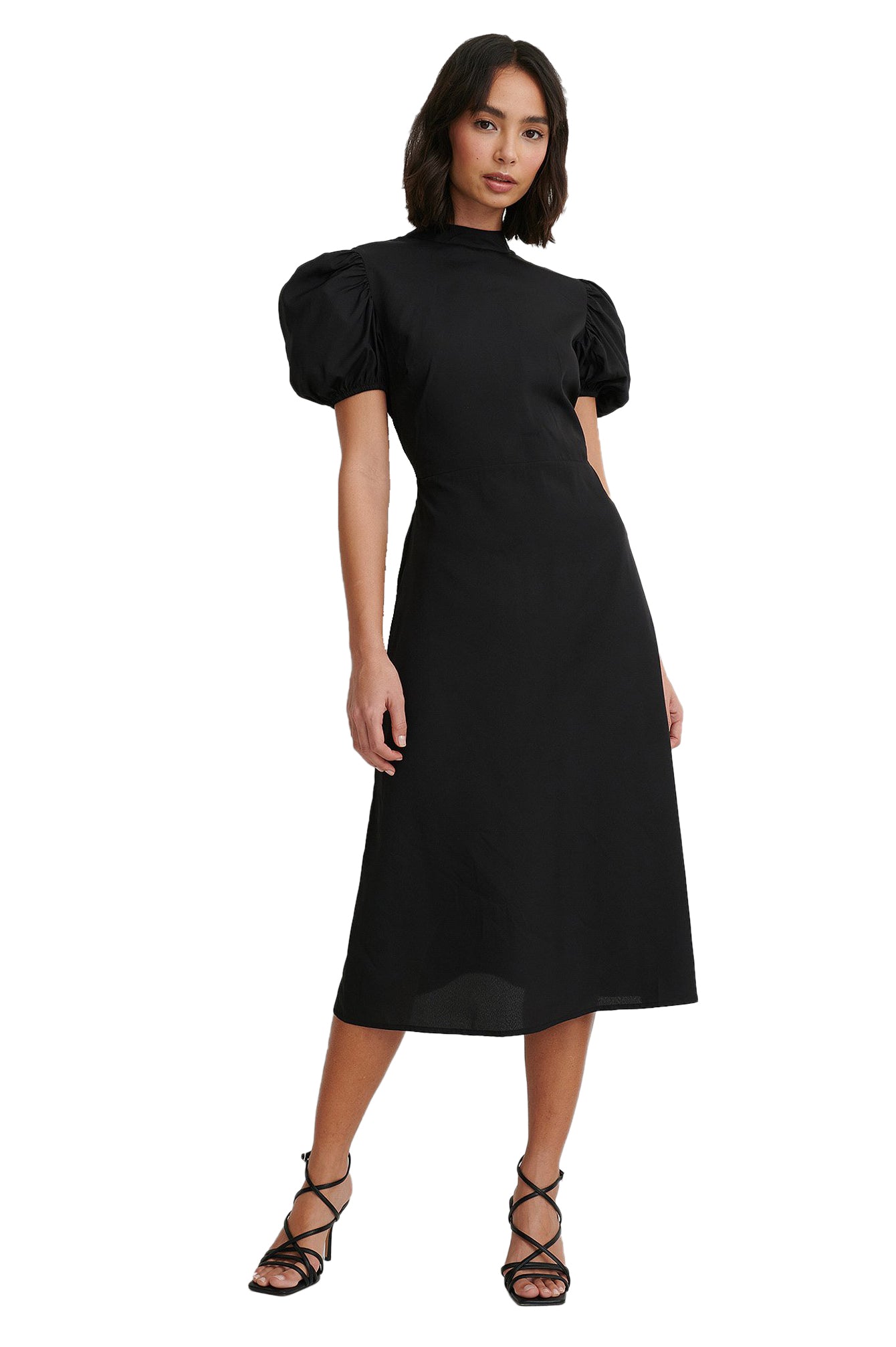 Black High Neck Open Back Midi Dress