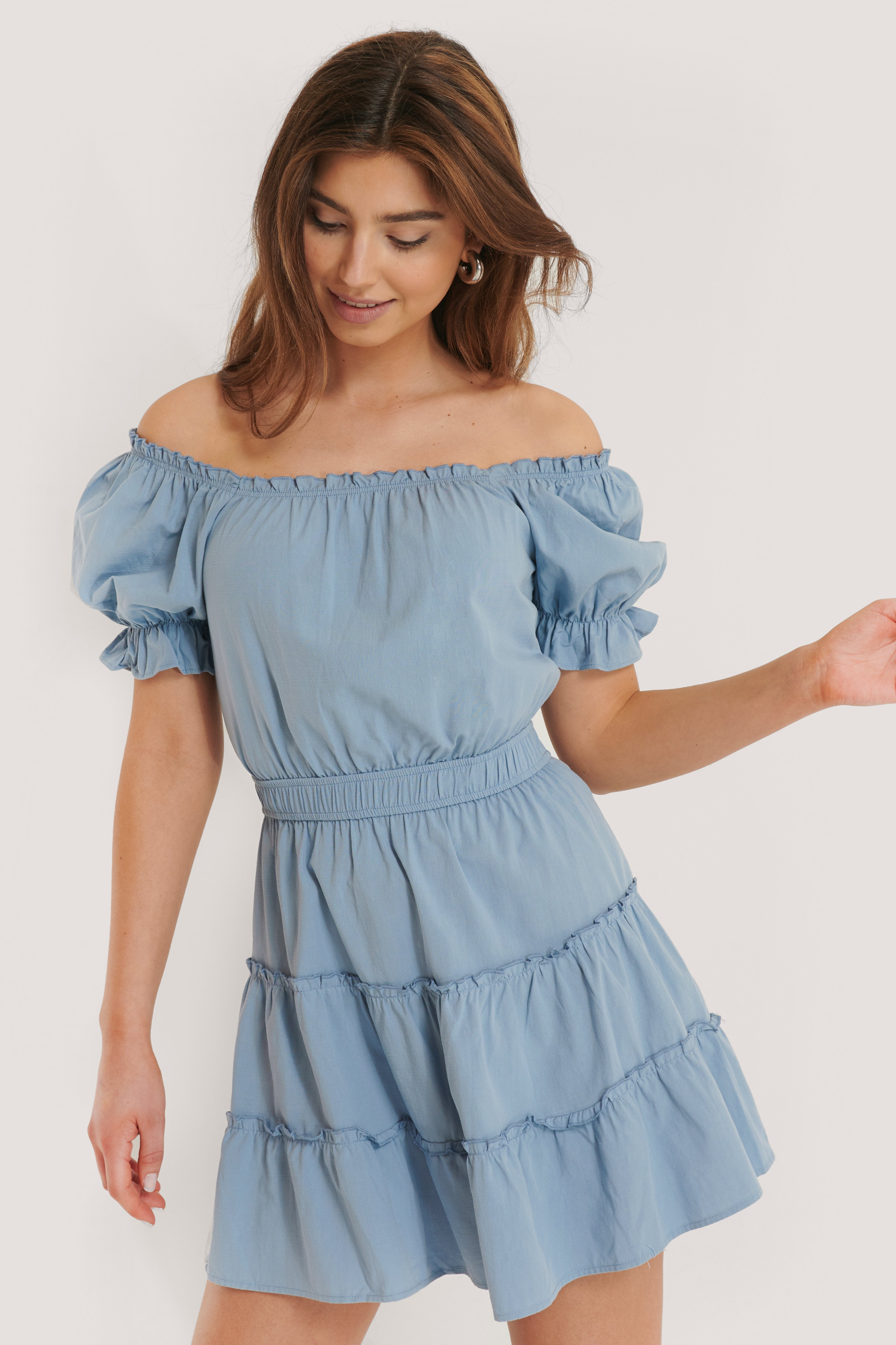 Blue Off Shoulder Mini Dress