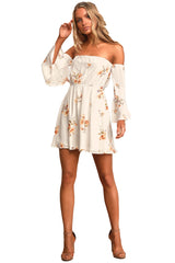 White Floral Off Shoulder Mini Dress