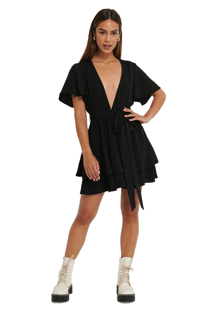 Black Deep Front Mini Dress