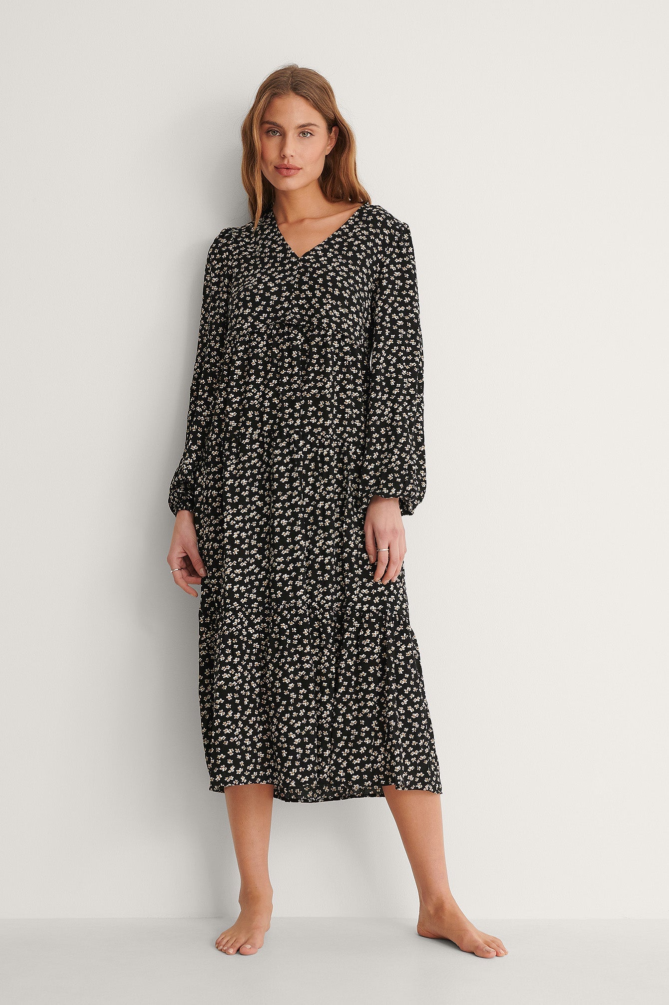 V Neck ls Printed Dress