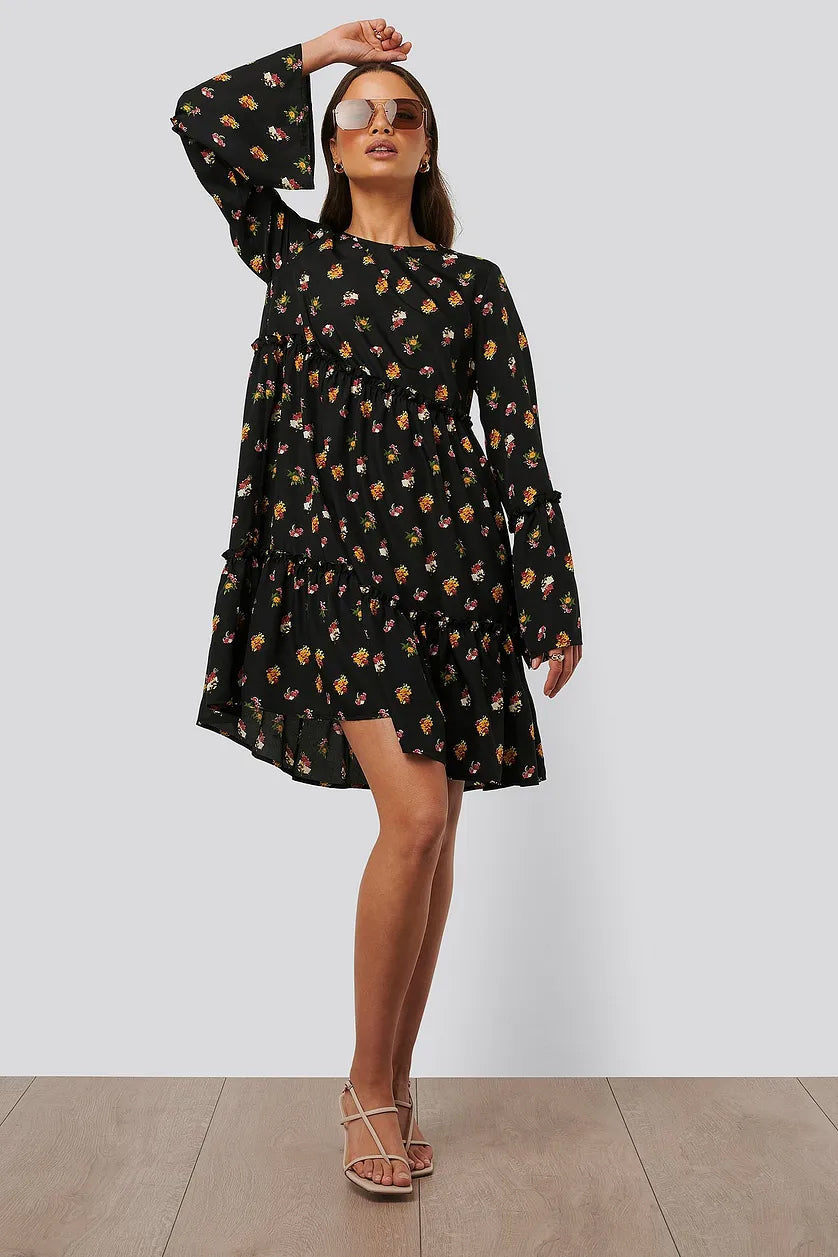 Black Flounced Chiffon Dress