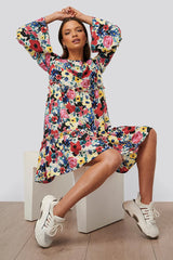 Floral Flounced Chiffon Dress