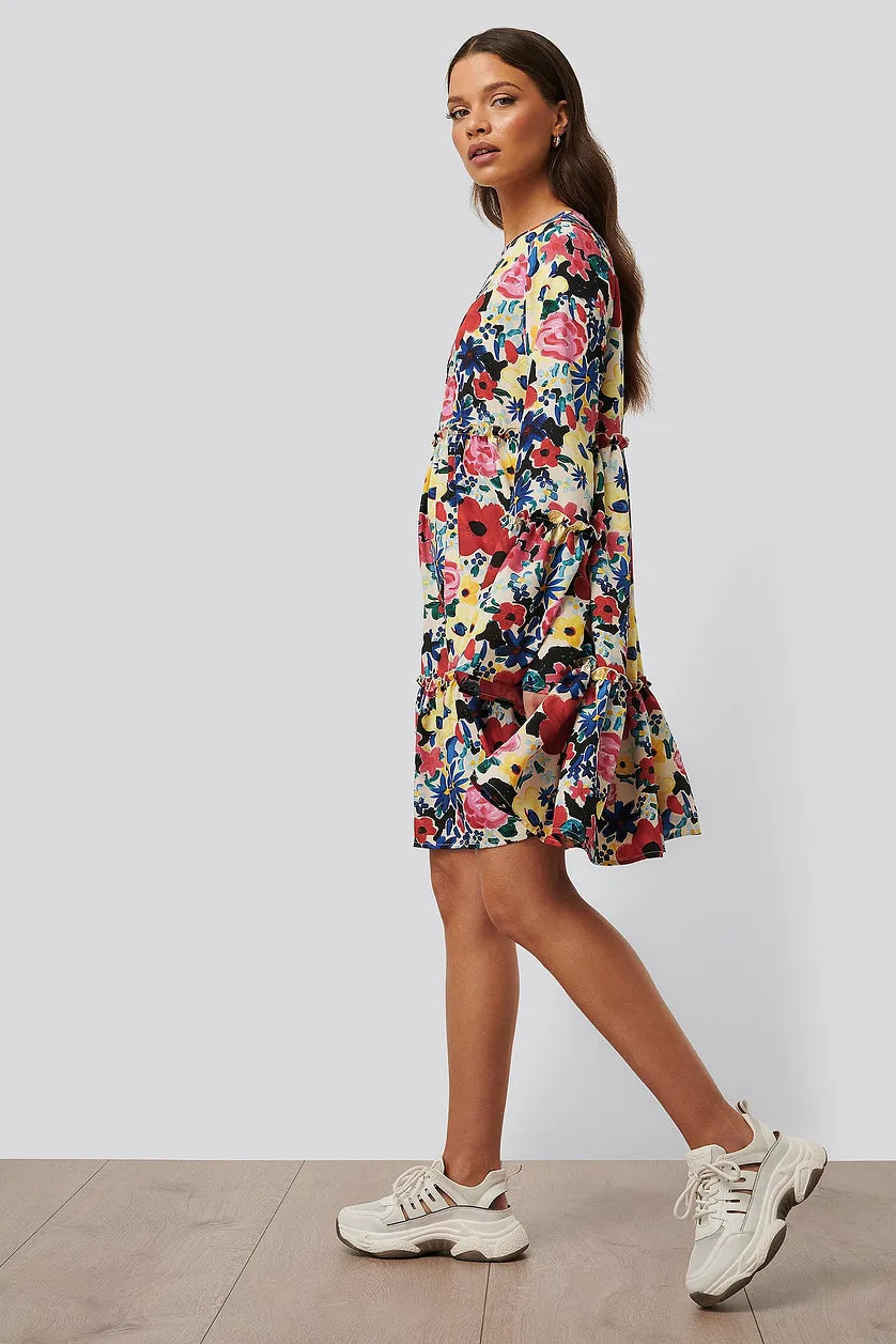 Floral Flounced Chiffon Dress