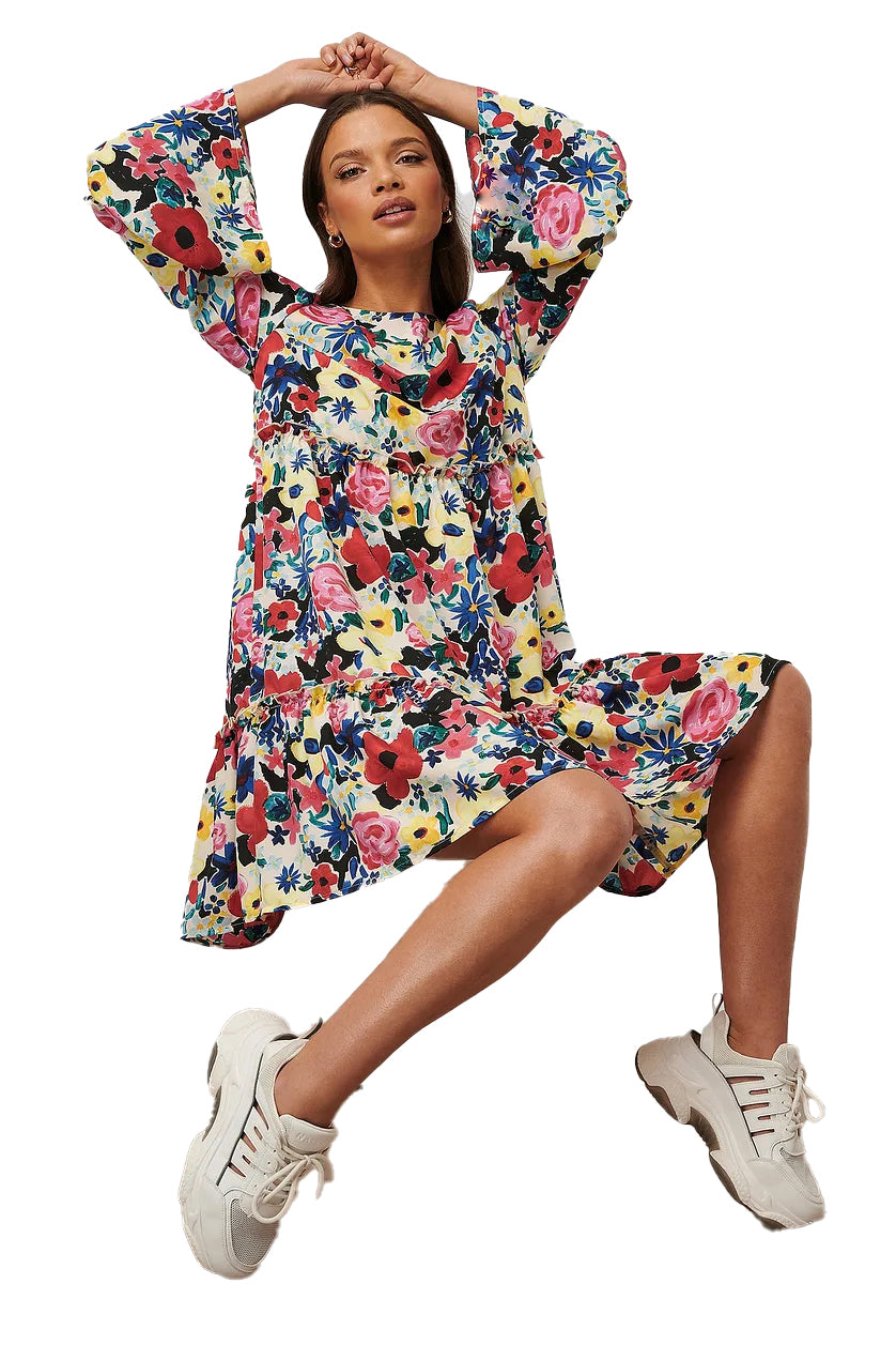 Floral Flounced Chiffon Dress