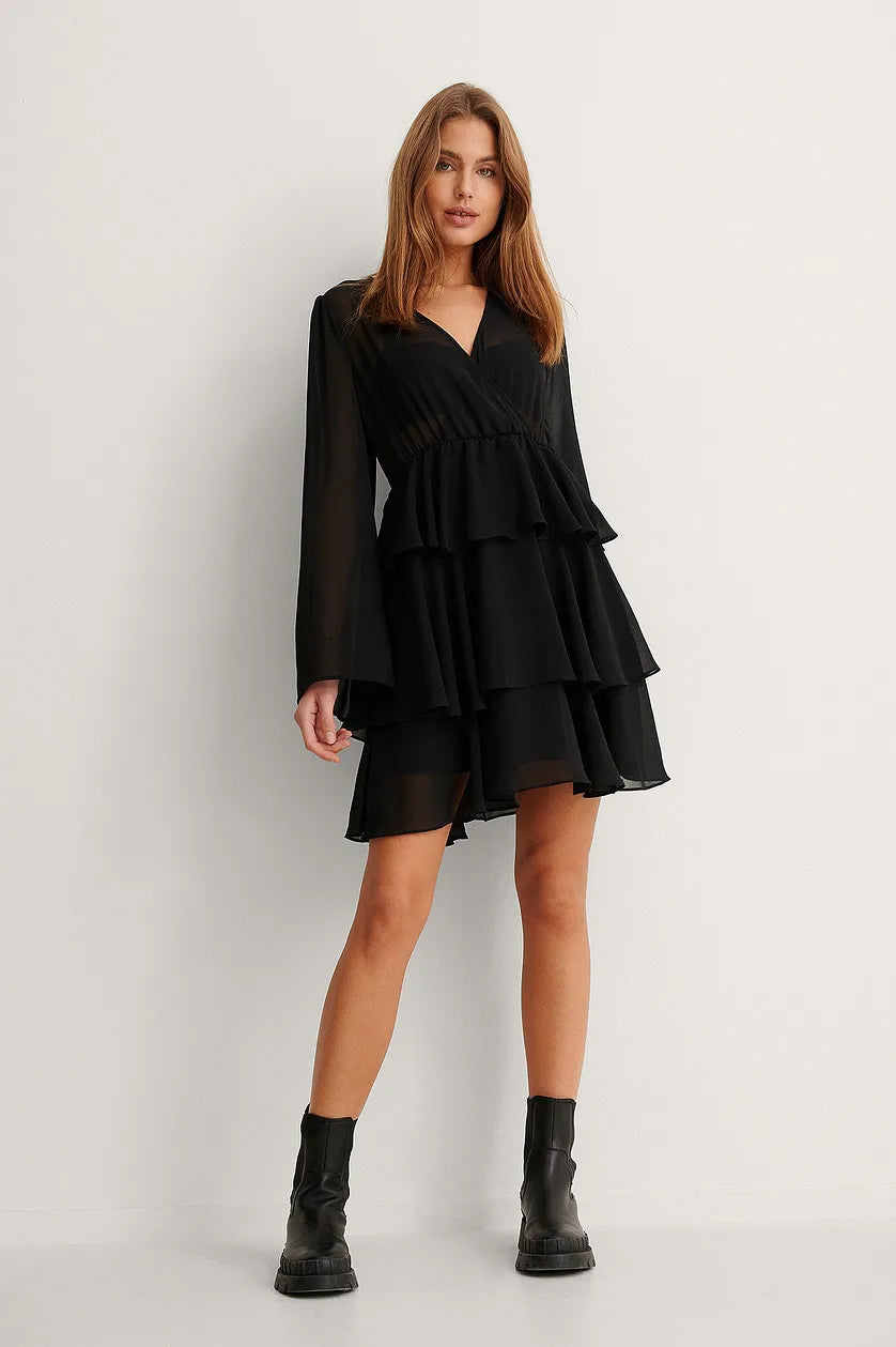 Black Layered Flounce Dress