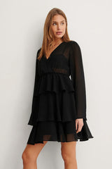 Black Layered Flounce Dress