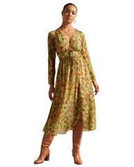 Georgette Long Sleeve V-Neck Printed Tall Casual Dress