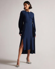 Crepe Long Sleeve Draped Sleeve Boat Neck Plain Tall Casual Dress