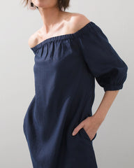 Cotton Sleeveless Off-shoulder Cowl Neck Plain Tall Casual Dress