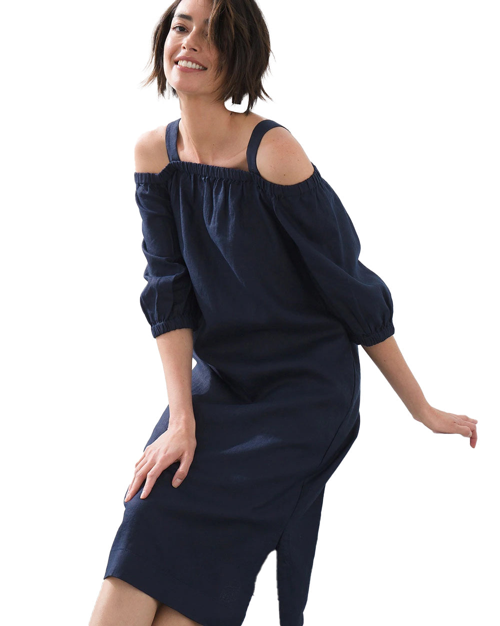 Cotton Sleeveless Off-shoulder Cowl Neck Plain Tall Casual Dress