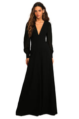 Georgette Long Sleeve Puff V-Neck Plain Tall Dress