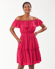 Chiffon Georgette Short Sleeve Off-shoulder Strapless/Tube Plain Dress