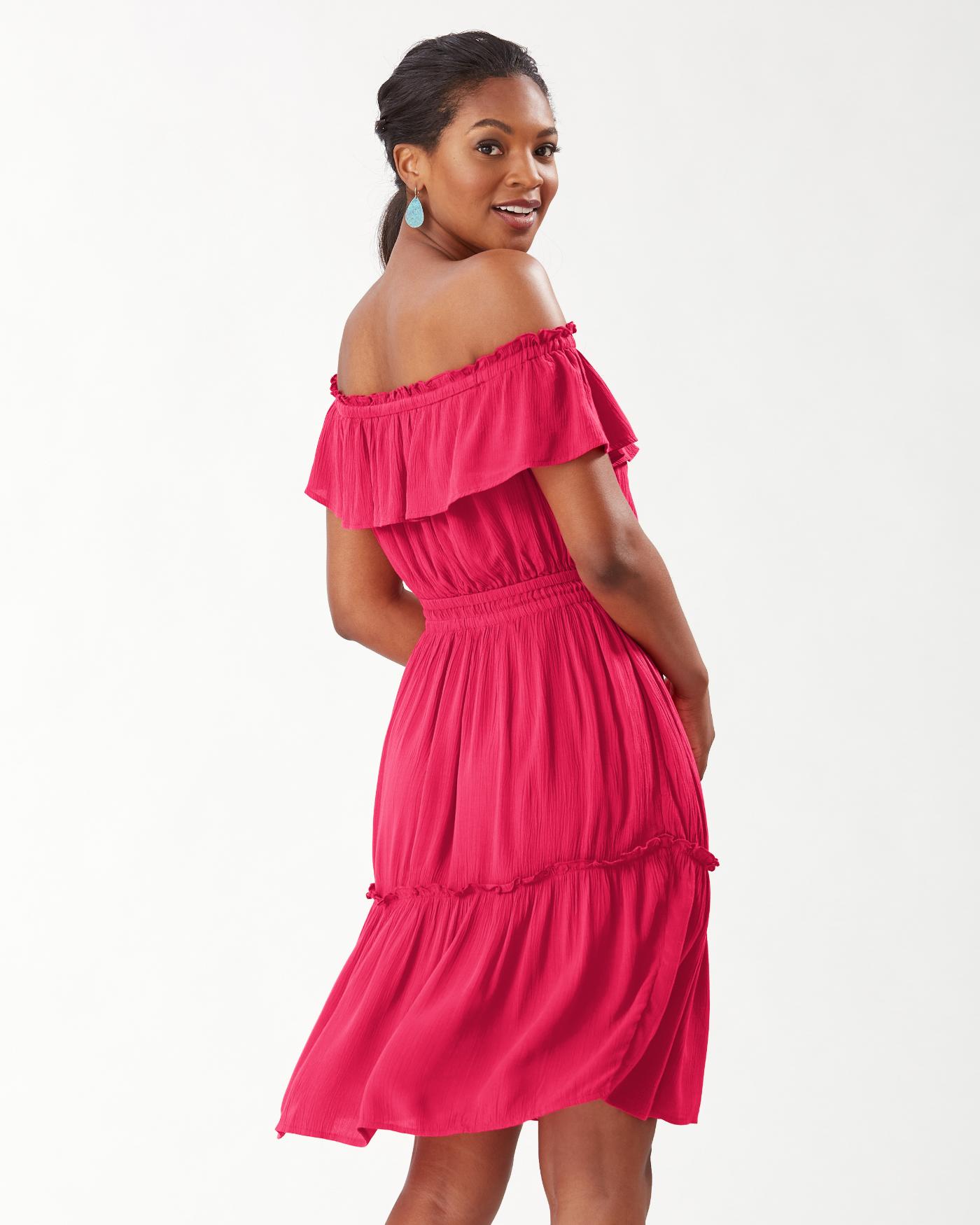 Chiffon Georgette Short Sleeve Off-shoulder Strapless/Tube Plain Dress