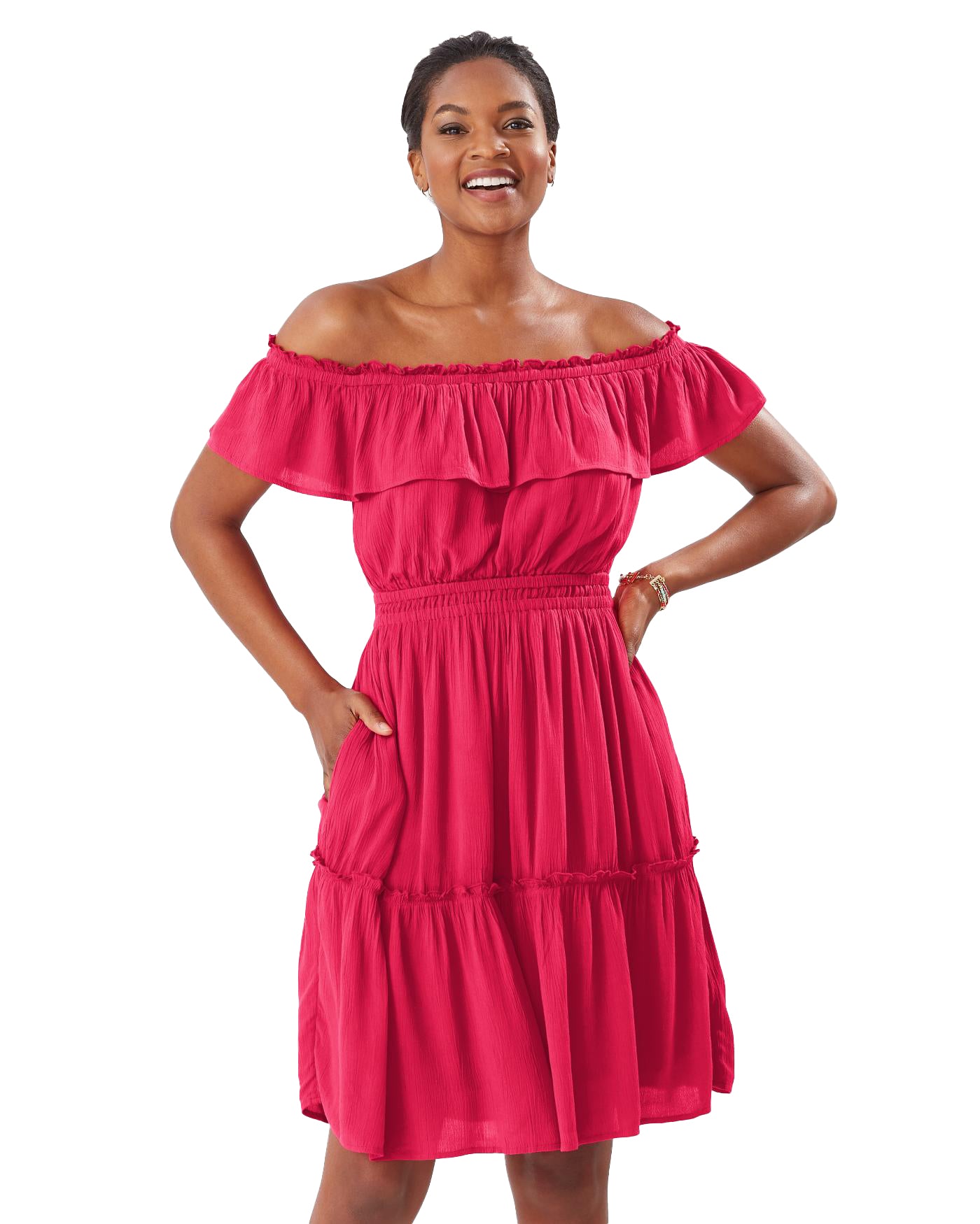 Chiffon Georgette Short Sleeve Off-shoulder Strapless/Tube Plain Dress