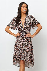 Crepe Cap Sleeve Flutter V-Neck Printed Tall Casual Dress