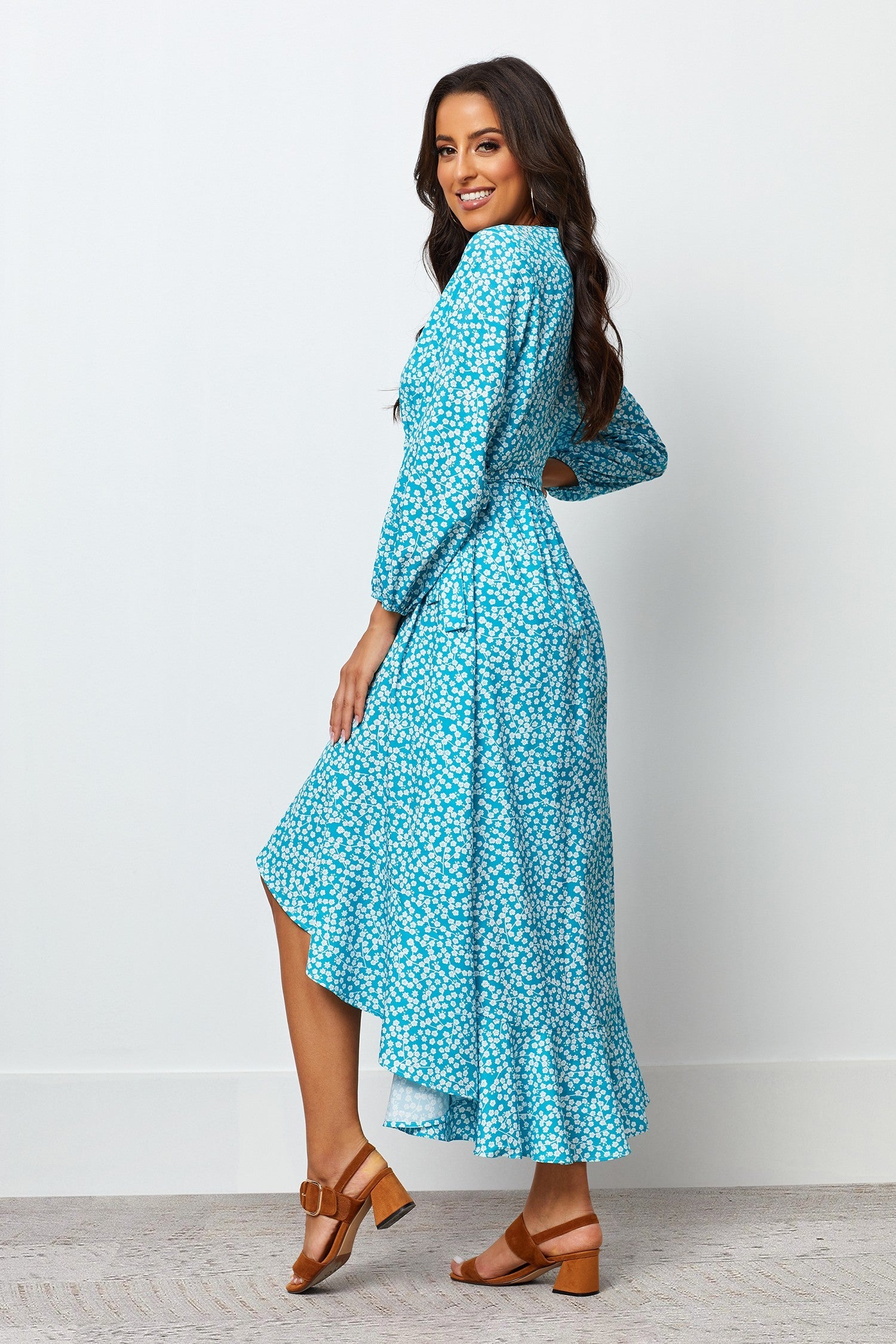 Blue Floral Chiffon Dress