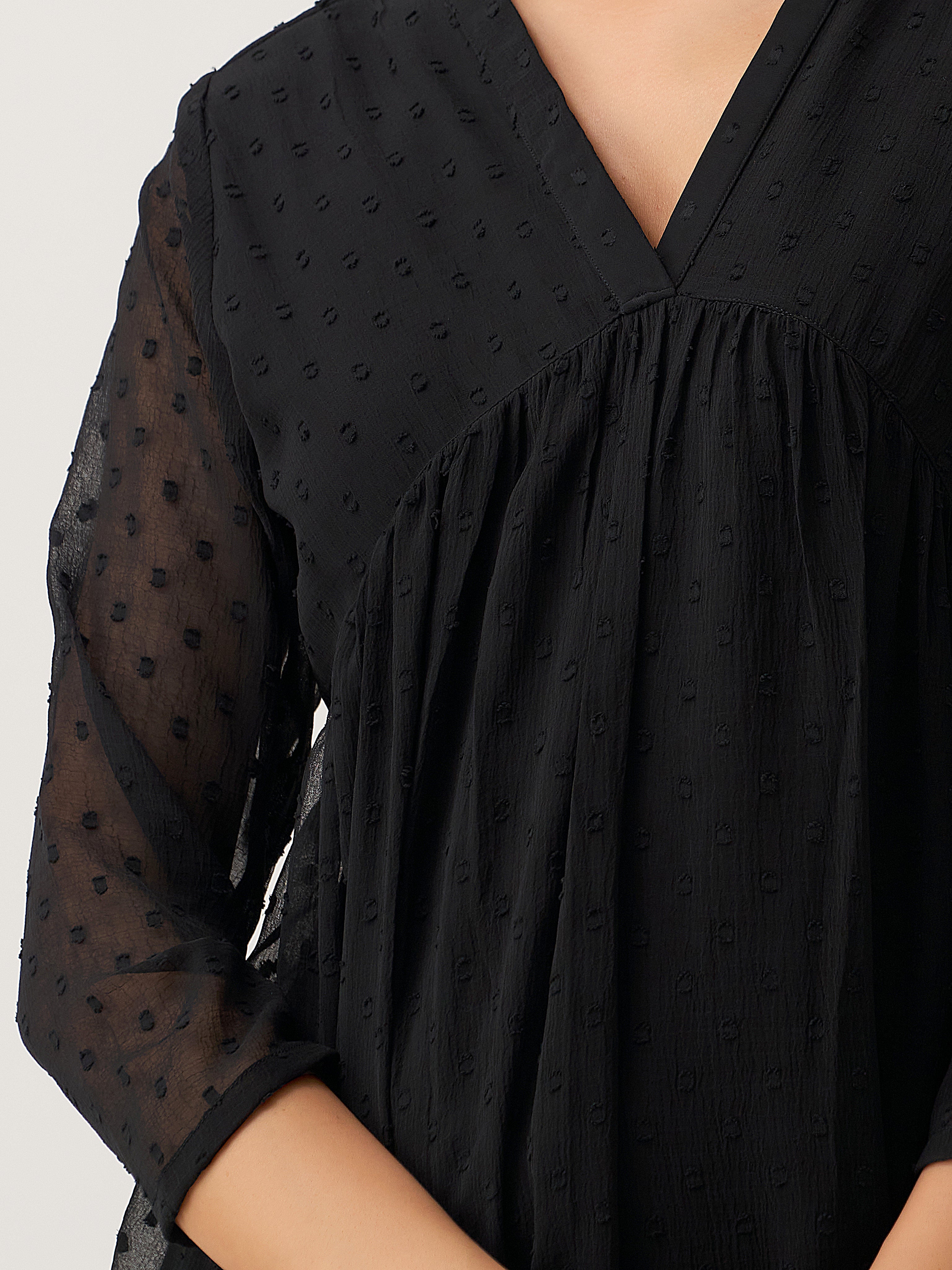 Black Chiffon Brasso Swiss Dot V-Neck Dress