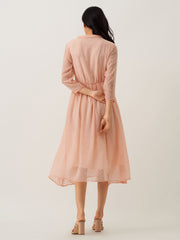 Peach Chiffon Brasso Swiss Dot V-Neck Dress