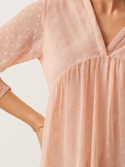 Peach Chiffon Brasso Swiss Dot V-Neck Dress