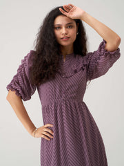 Dull Purple Chiffon Brasso Swiss Dot High Neck Dress